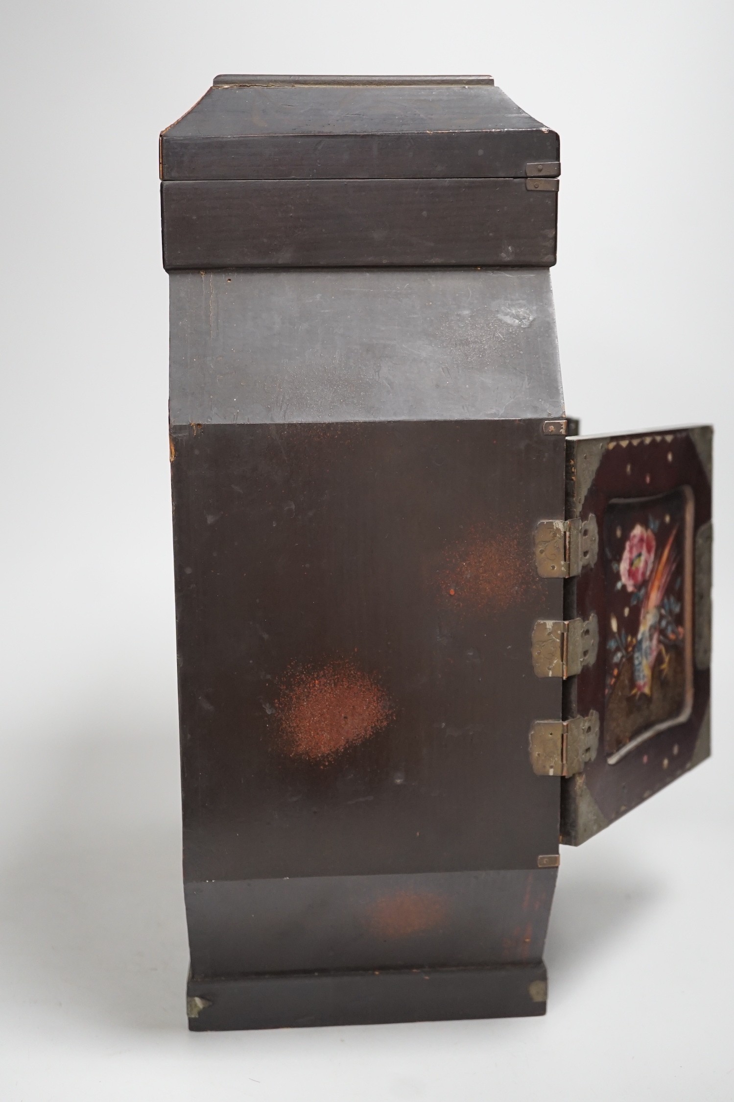 A Japanese inlaid mother-of-pearl miniature chest. 36cm tall